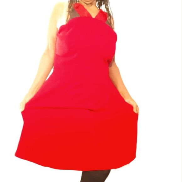 New York & Co Plus Size Red V-neck  Lace Strap Fit and Flare Dress Sz 20 - Picture 1 of 9